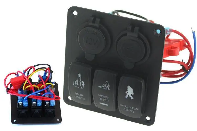 Panel przełączników 12/24V ON-OFFx3, 1xZ, 2xUSB 3,1A, 2xB 15A IP68 Hit cenowy