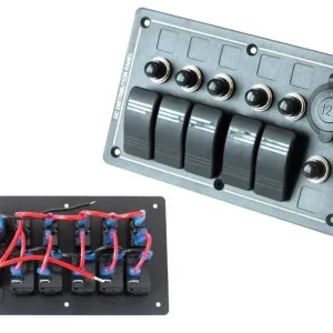 Wyprzedaż Panel przełączników ALU, ON-OFFx5, 1xGZ, BA 3x5A 2x10A 1x15A IP68
