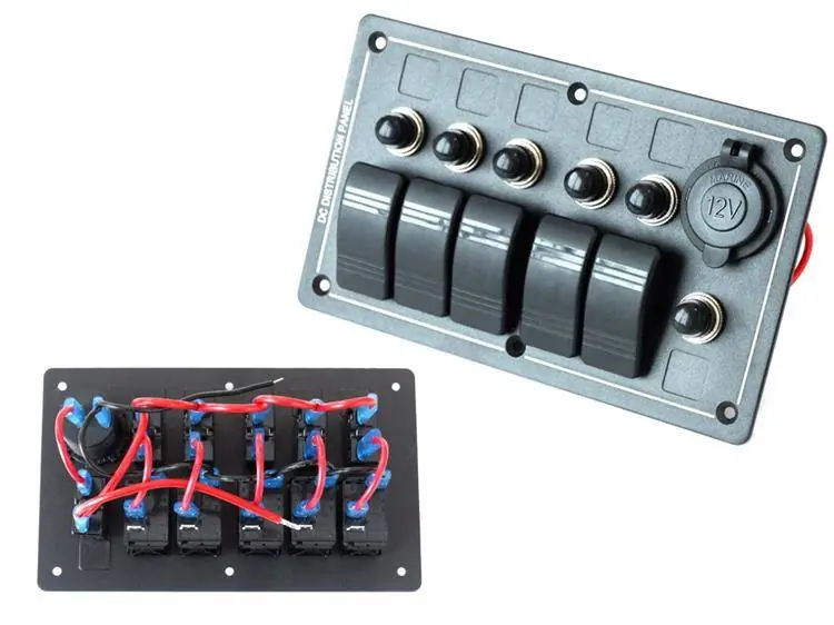 Wyprzedaż Panel przełączników ALU, ON-OFFx5, 1xGZ, BA 3x5A 2x10A 1x15A IP68