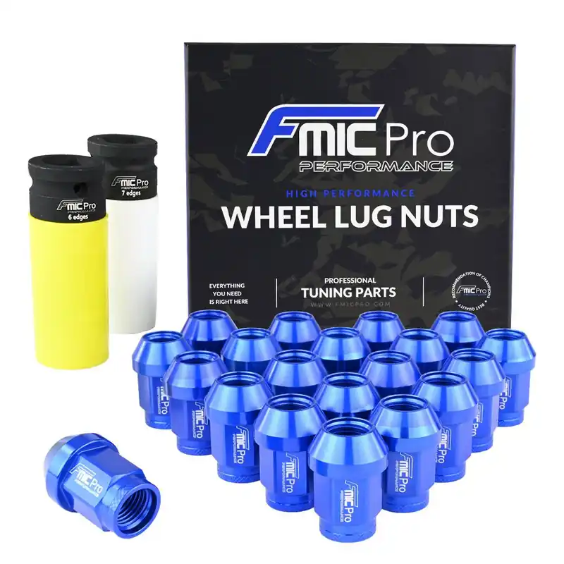Hit cenowy Kute nakrętki aluminiowe do kół FMIC M14x1.25 Niebieskie 20szt. stożkowe przelotowe 7075-T6