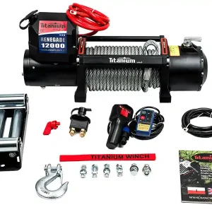 Wyciągarka elektryczna 12v 12000 lbs renegade z liną stalową TITANIUM WINCH Hit sprzedaży